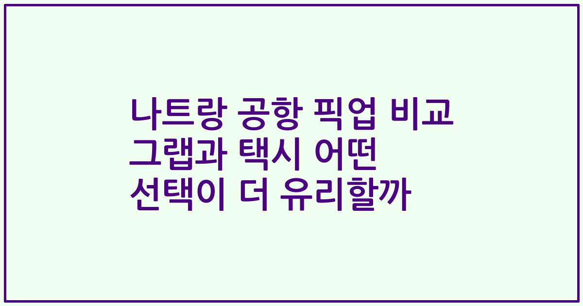 나트랑 공항 픽업 비교 그랩과 택시 어떤 선택이 더 유리할까