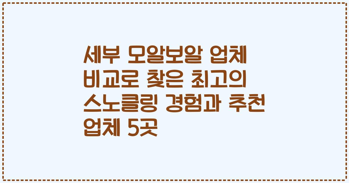 세부 모알보알 업체 비교로 찾은 최고의 스노클링 경험과 추천 업체 5곳